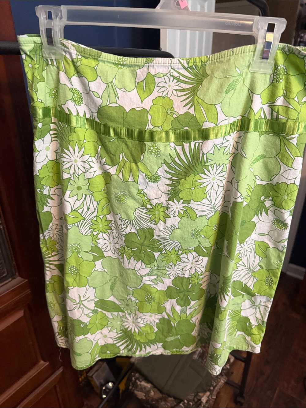 VINTAGE HARLEY ROSE Lime Green Floral A-Line Skirt 106